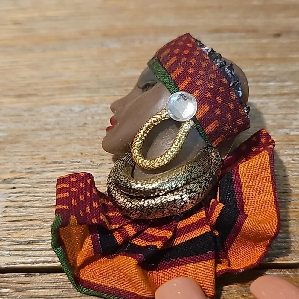 Vintage Signed F. Jaretta African Woman Face with Traditional dress